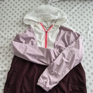 Old Navy Colorblock Hooded Jacket - White, Pink, and Burgundy